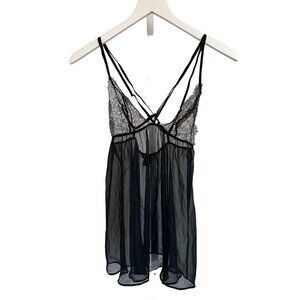 Victoria's Secret Elegant Black Sheer Lace Strappy Babydoll